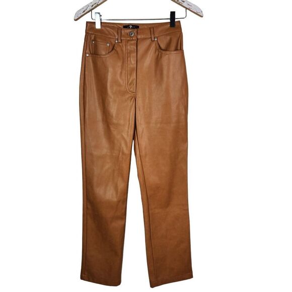 7 FOR ALL MANKIND Pants Womens Extra Small Brown Faux Leather Easy Slim Straight - Picture 1 of 8